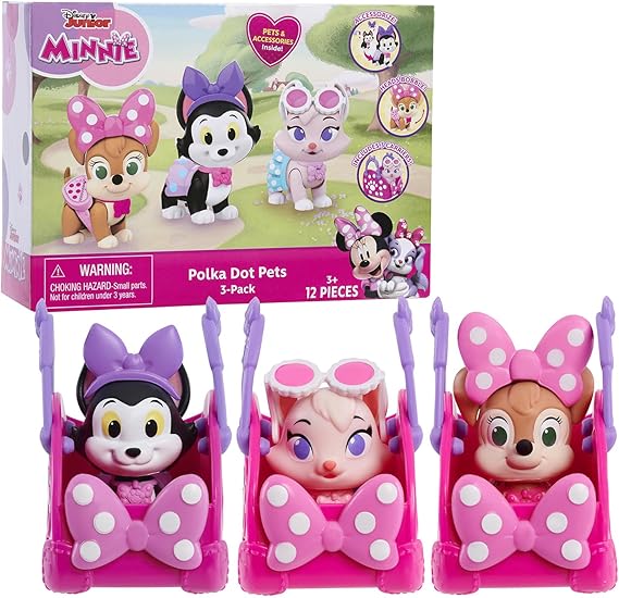 Disney Junior Minnie Mouse Polka Dot Pets 3-Pack Figures Toys for Ages 3 Up